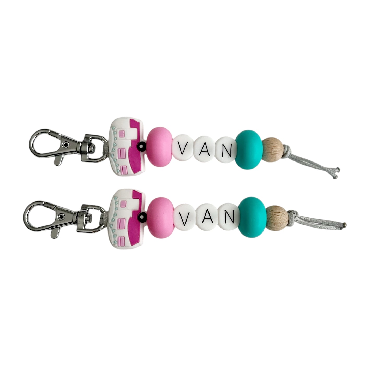 PINK VAN SILICONE BEAD KEYRING