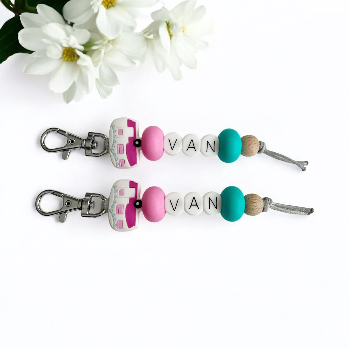 PINK VAN SILICONE BEAD KEYRING