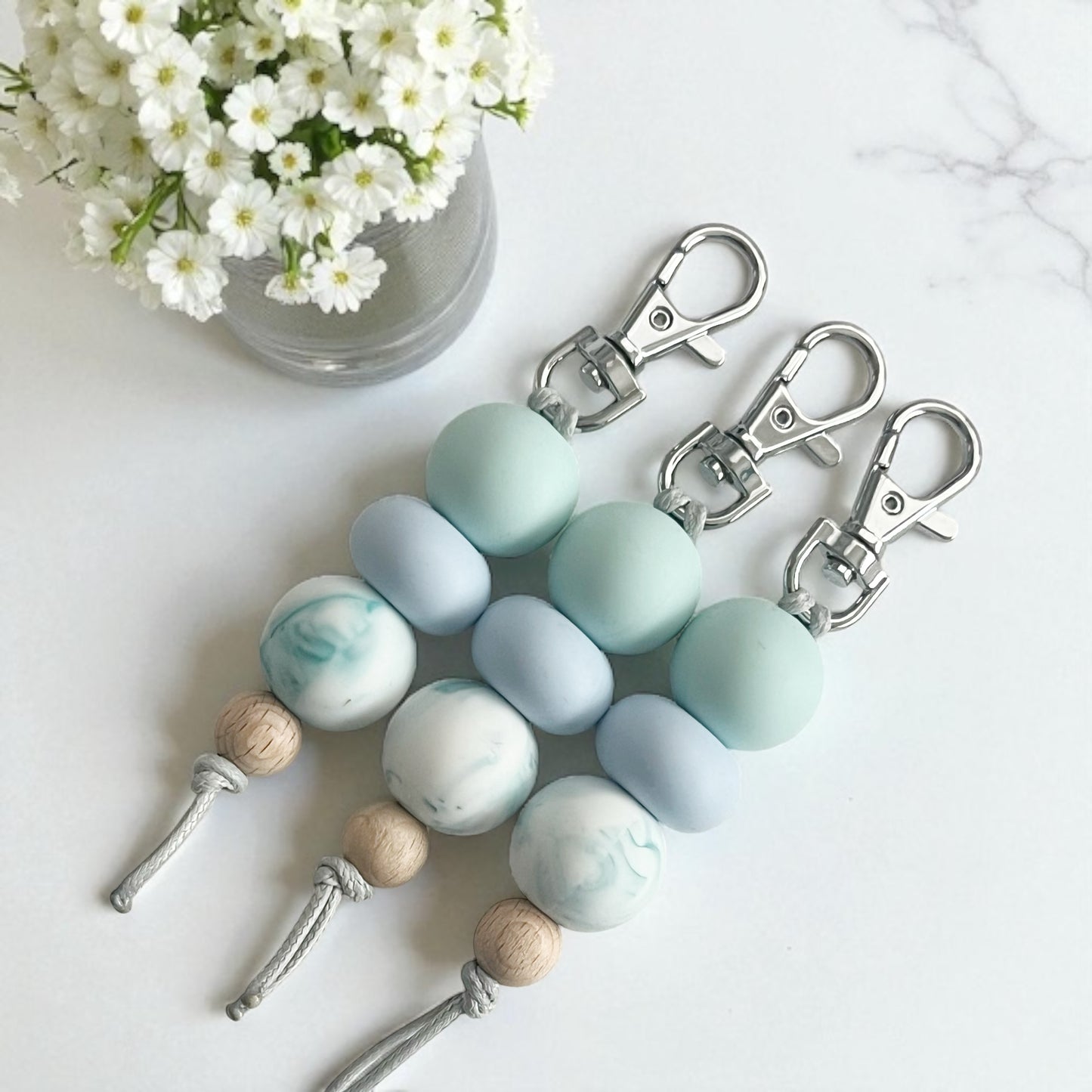 SEA BLUE SILICONE BEAD KEYRING
