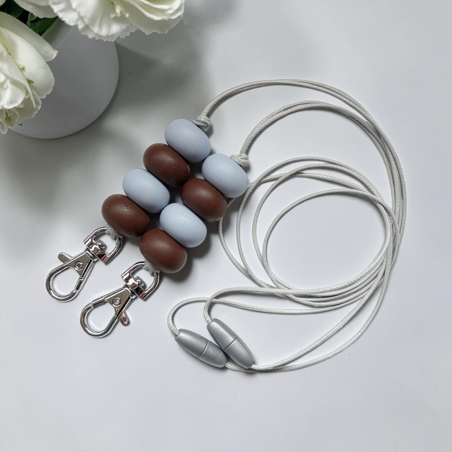 BROWN & BLUE SILICONE BEAD LANYARD