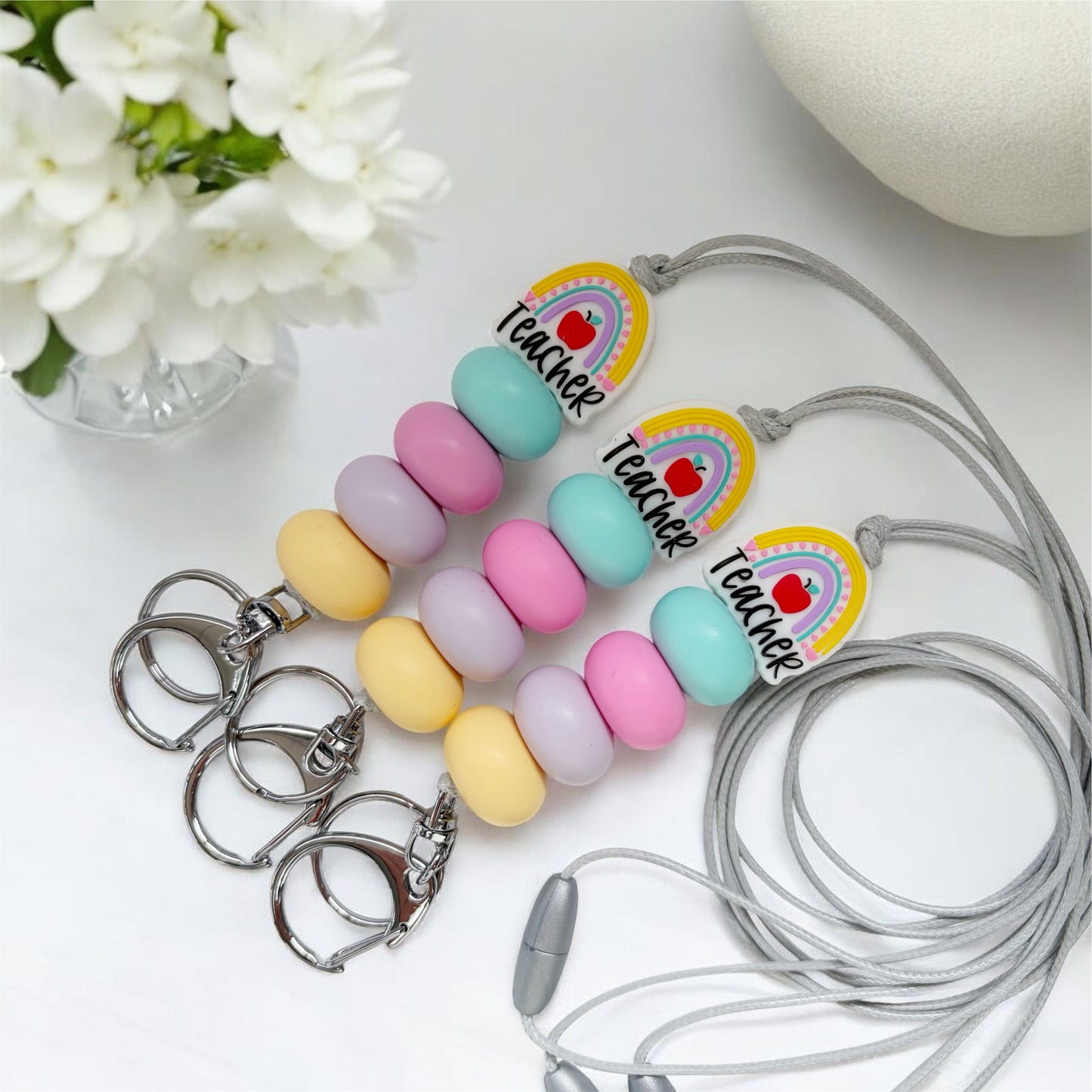 TEACHER RAINBOW SILICONE BEAD LANYARD