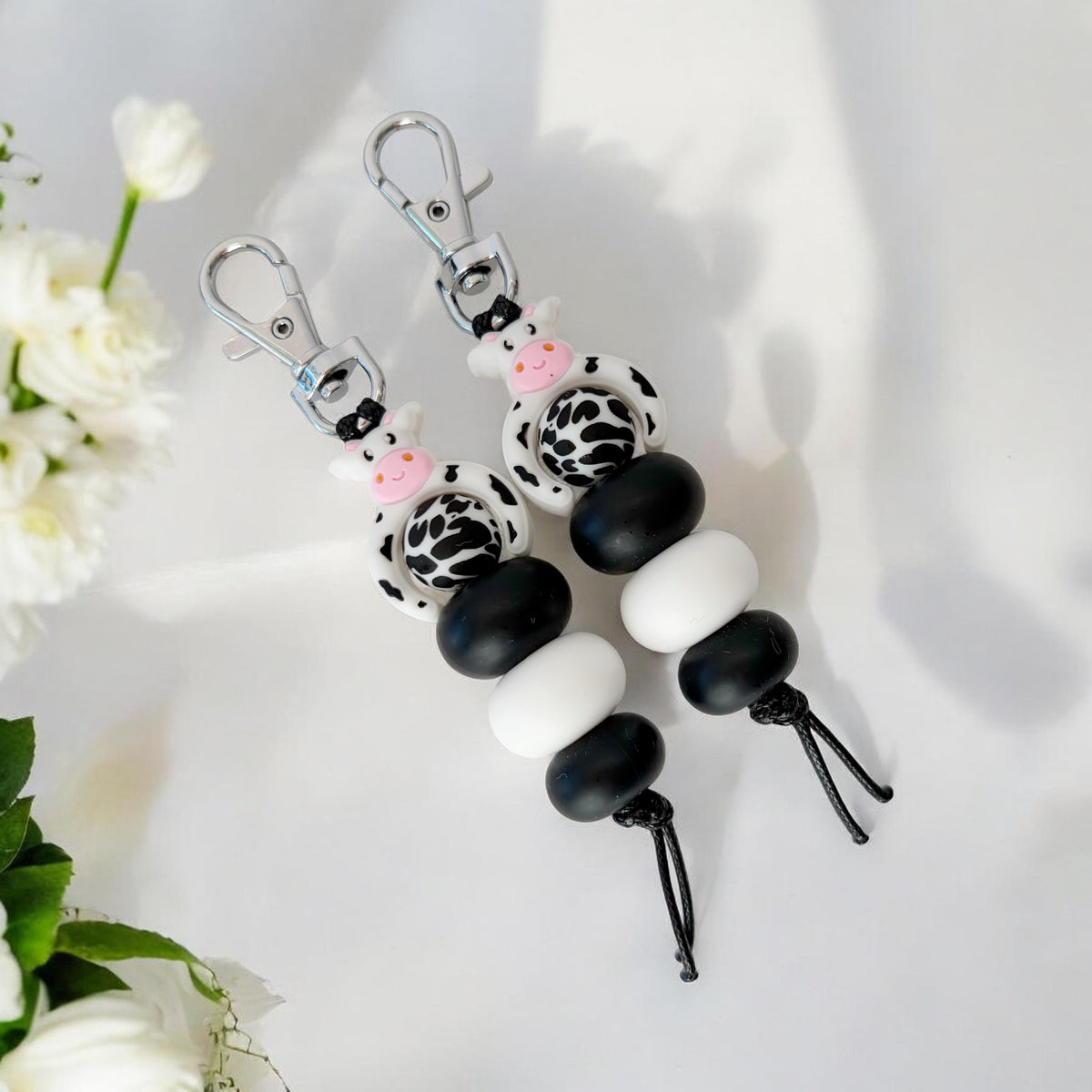 COW SILICONE BEAD KEYRING