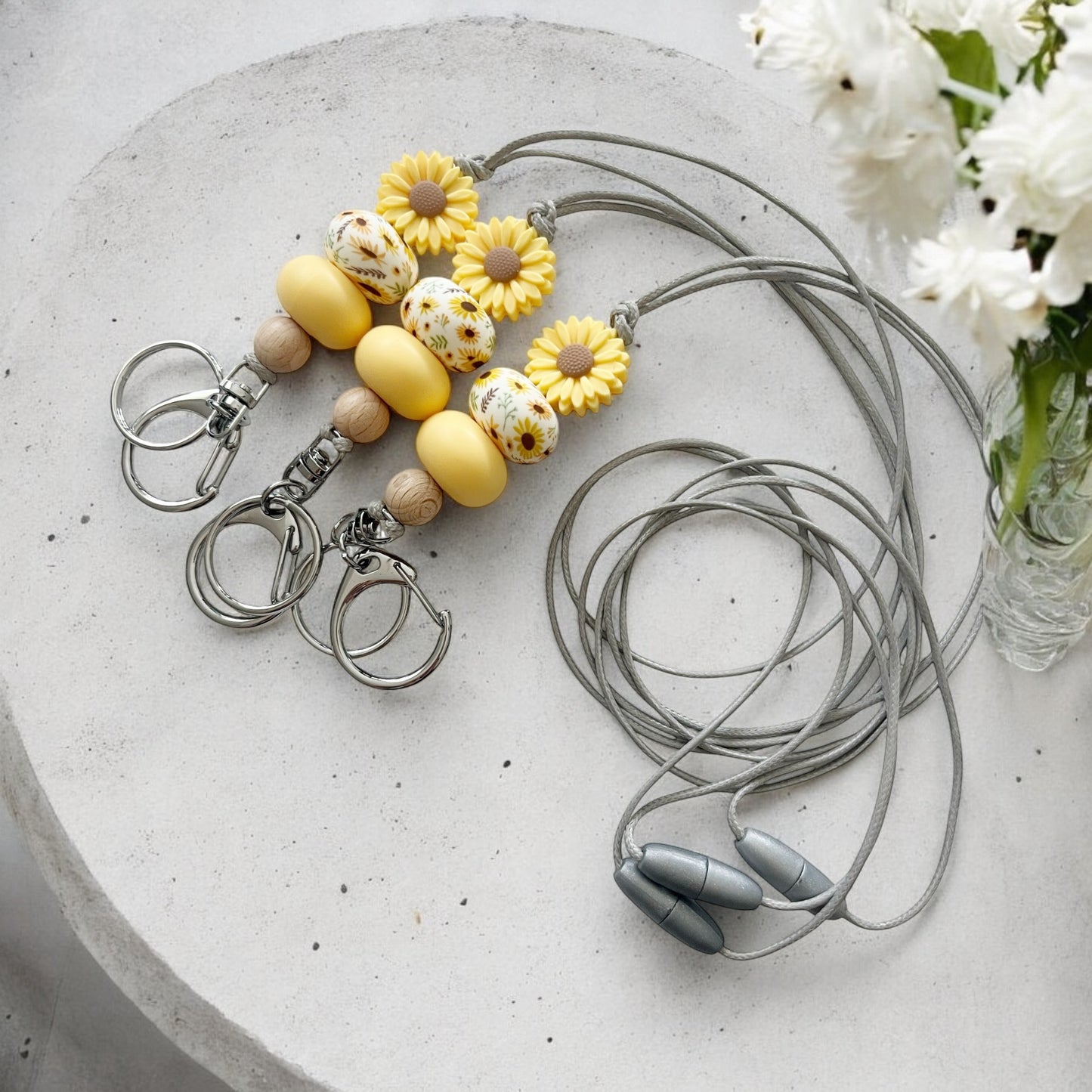 YELLOW SUNFLOWER SILICONE BEAD LANYARD