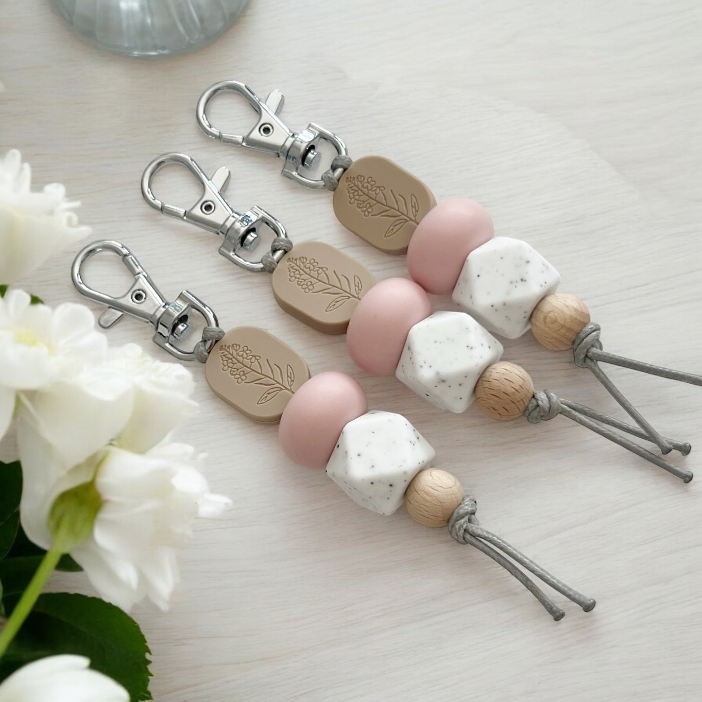 OAT MUSTARD SEED PRINT SILICONE BEAD KEYRING