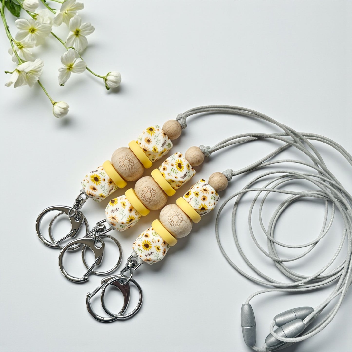 SUNFLOWER HEX SILICONE BEAD LANYARD