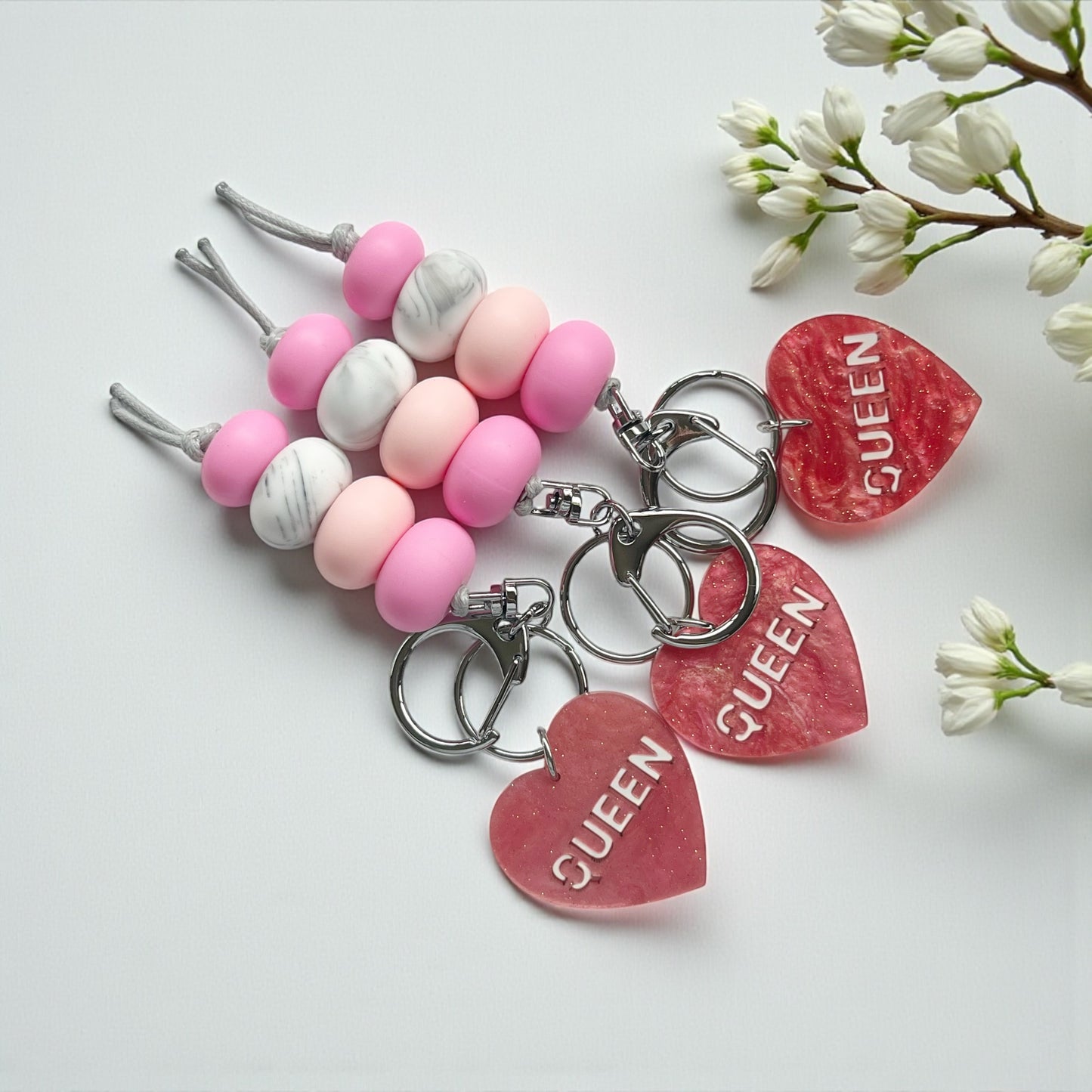 QUEEN CHARM & PINK SILICONE BEAD KEYRING