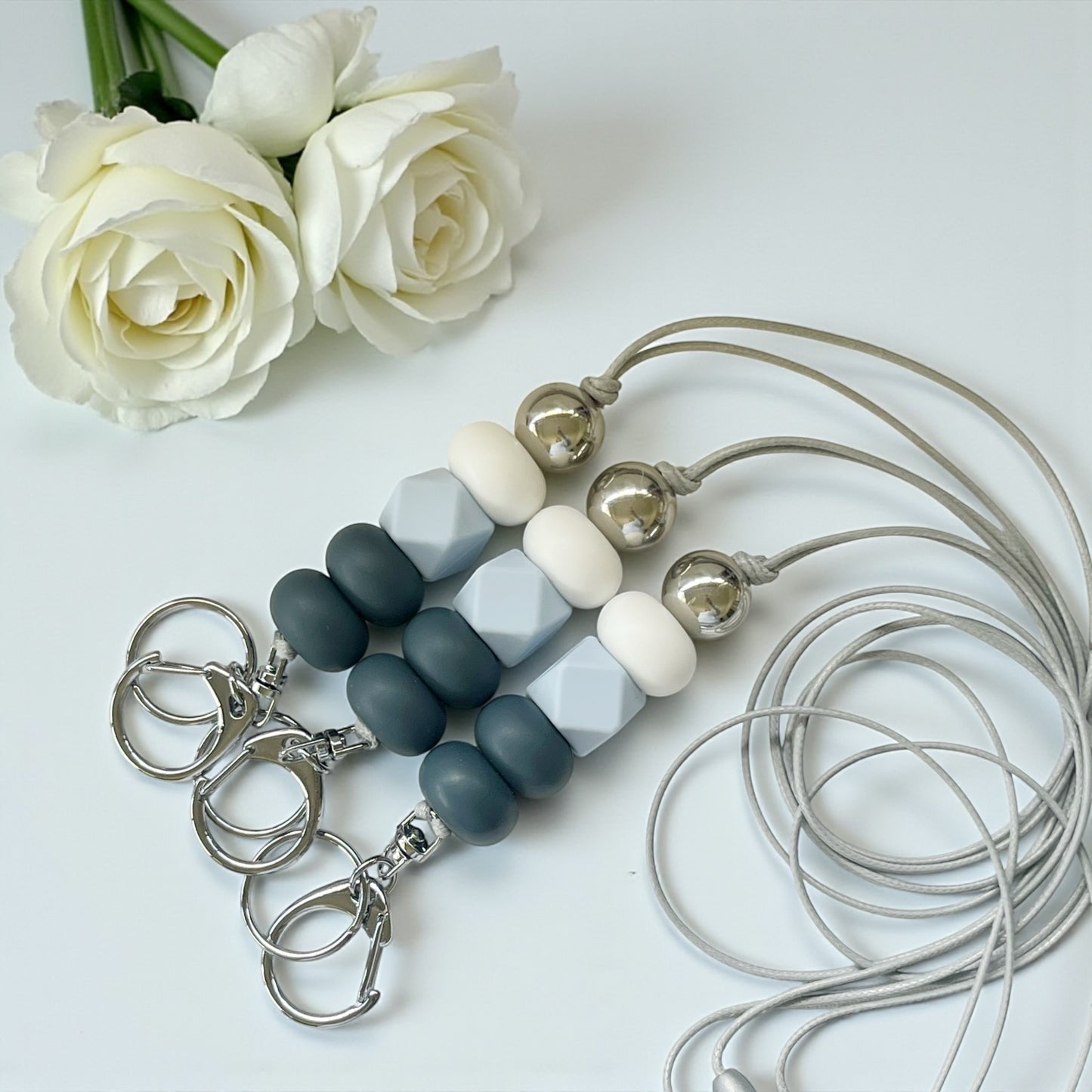 STORMY BLUE MARBLE SILICONE BEAD LANYARD