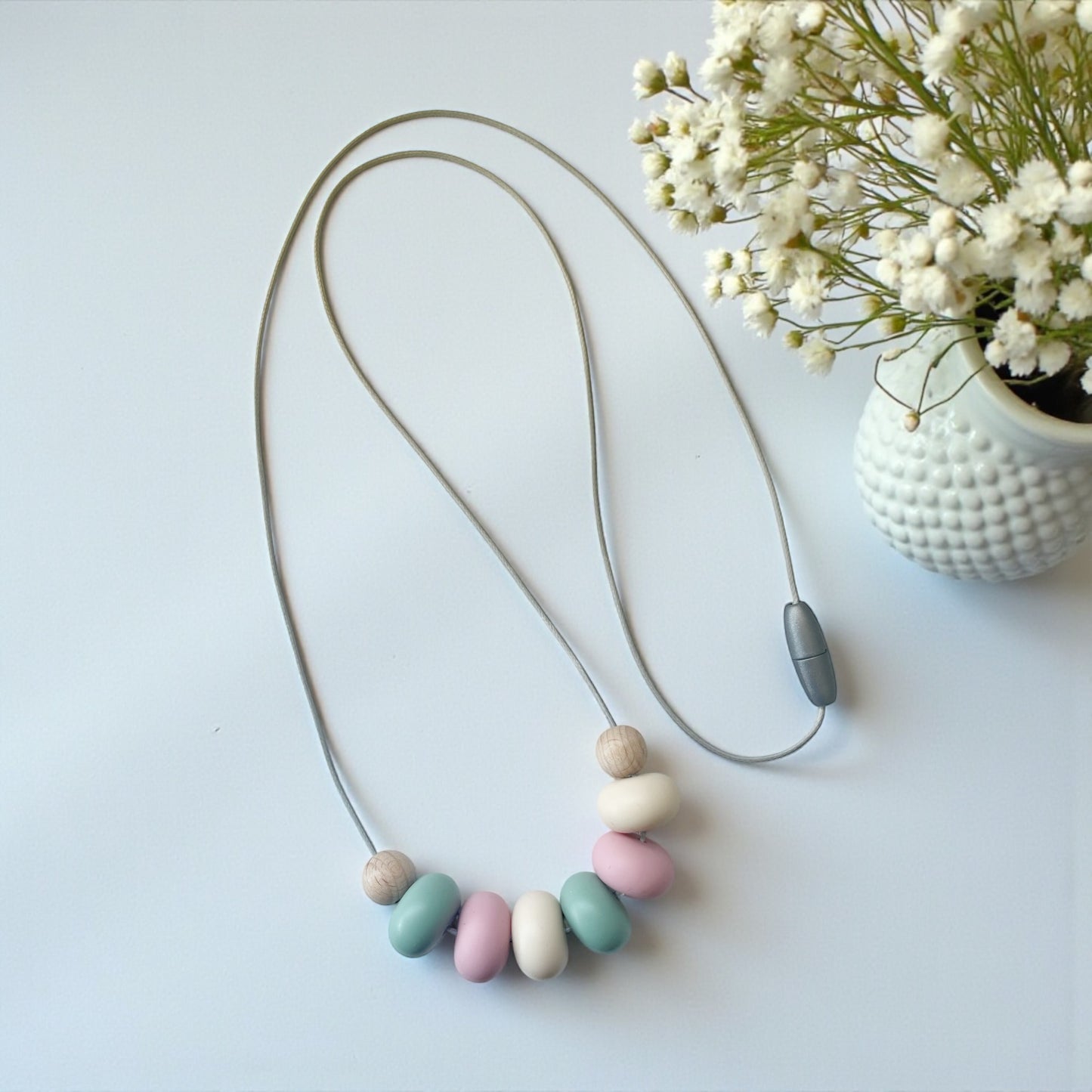 SILICONE BEAD NECKLACE - Sage Pink Beige