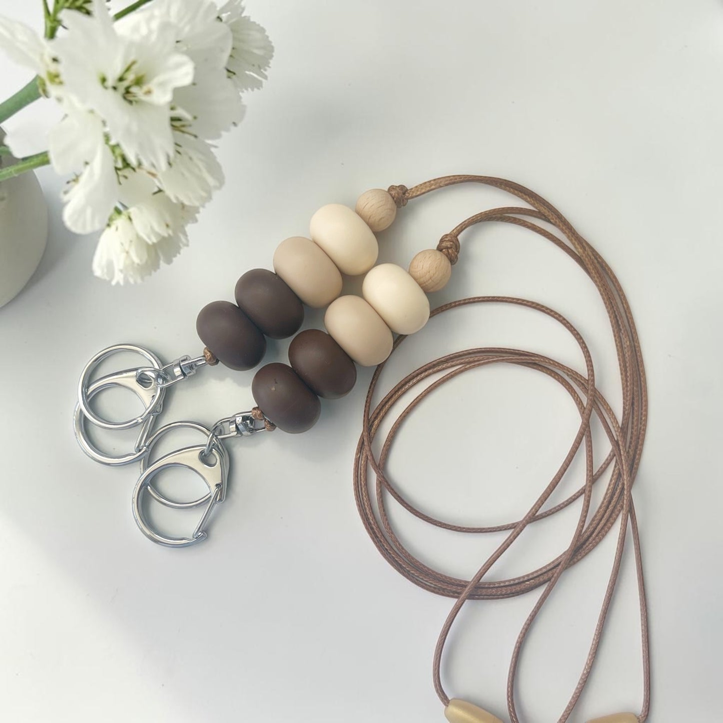 CHOCOLATE BROWN SILICONE BEAD LANYARD