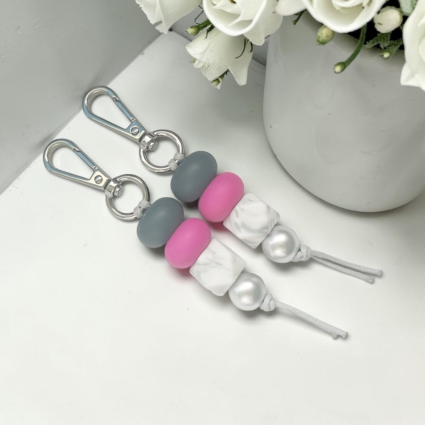 Storm & Hot Pink SILICONE BEAD KEYRING