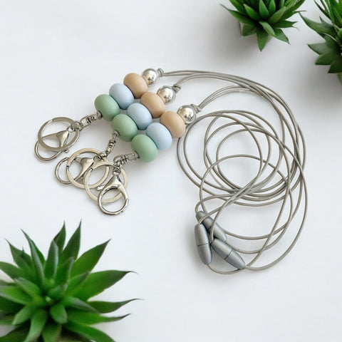 SAGE BLUE BEIGE SILICONE BEAD LANYARD