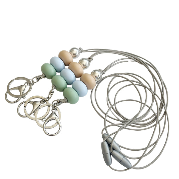 SAGE BLUE BEIGE SILICONE BEAD LANYARD