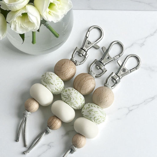 WOOD & FOLIAGE SILICONE BEAD KEYRING