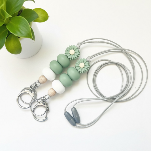 SAGE DAISY SILICONE BEAD LANYARD