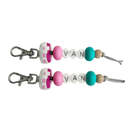 PINK VAN SILICONE BEAD KEYRING