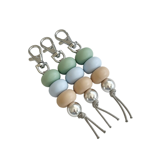 SAGE BLUE BEIGE SILICONE BEAD KEYRING