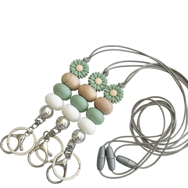 SAGE DAISY SILICONE BEAD LANYARD