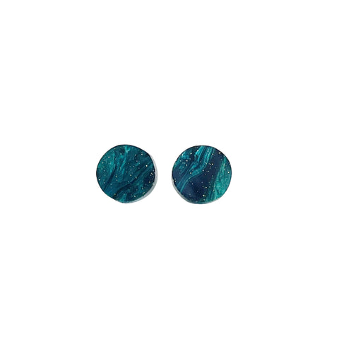 DEEP SEA GREEN SPARKLE NATURAL CIRCLE EARRINGS