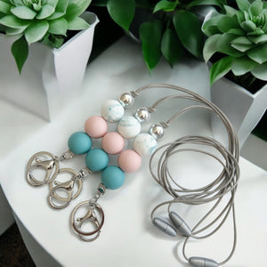 TEAL DUSTY PINK MARBLE SILICONE BEAD LANYARD