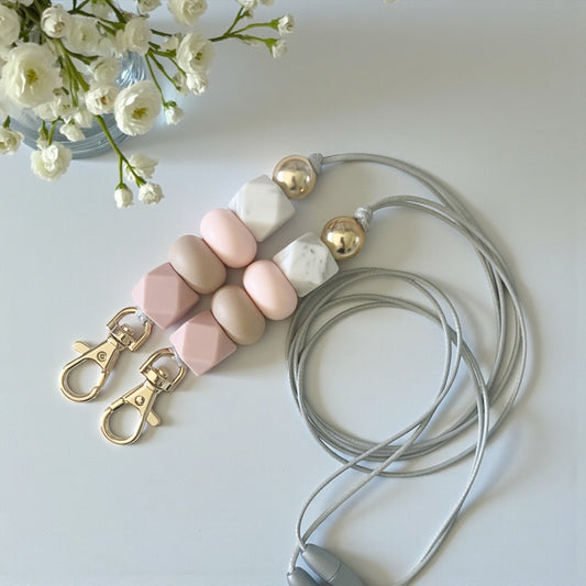 Dusty Beige Marble SILICONE BEAD LANYARD