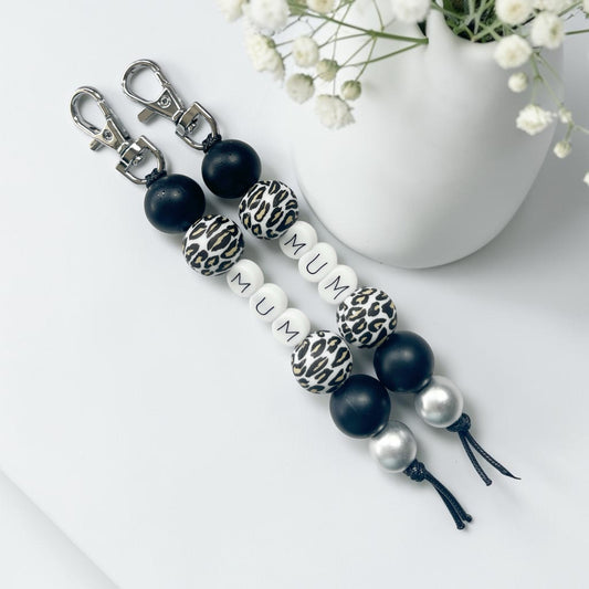 MUM LEOPARD PRINT SILICONE BEAD KEYRING