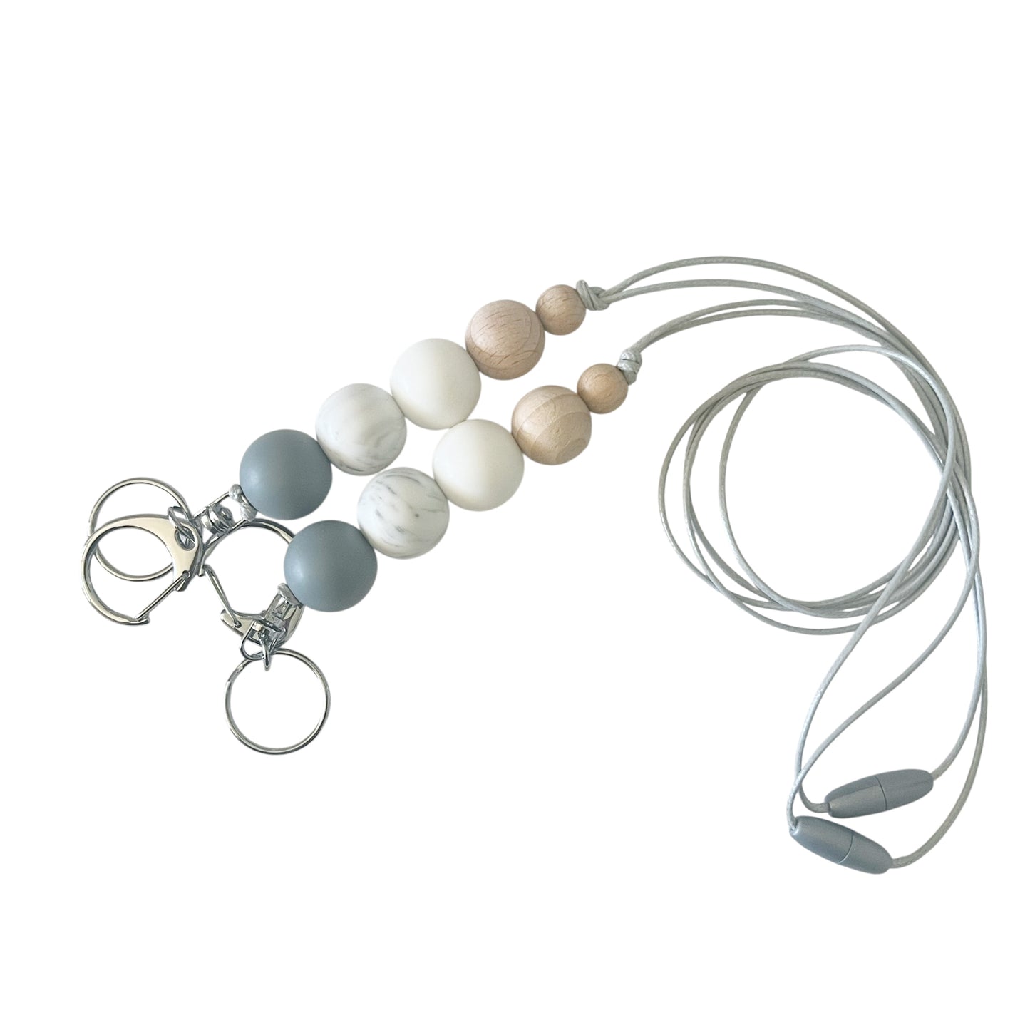 Grey Marble Wood SILICONE BEAD LANYARD