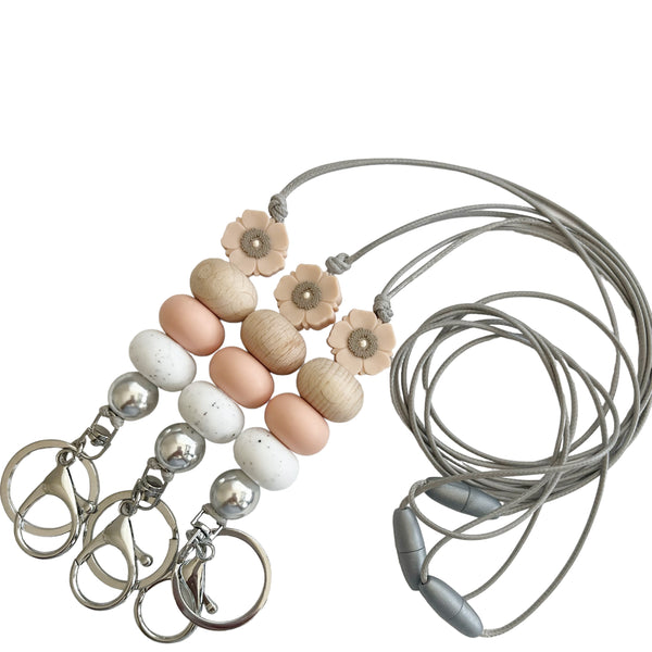 PEACH POPPY SILICONE BEAD LANYARD