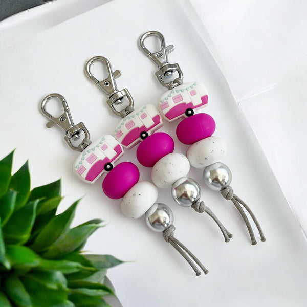 PINK CARAVAN SILICONE BEAD KEYRING