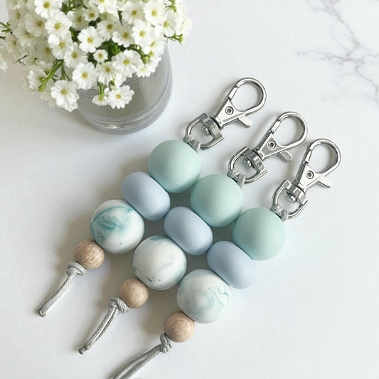 SEA BLUE SILICONE BEAD KEYRING