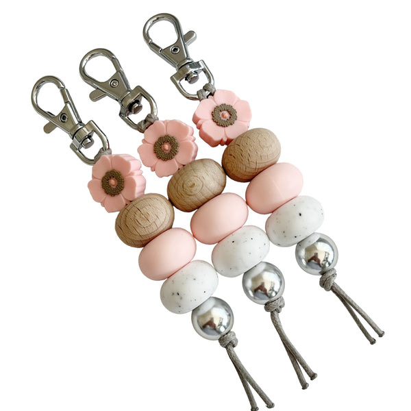 POPPY PINK SILICONE BEAD KEYRING