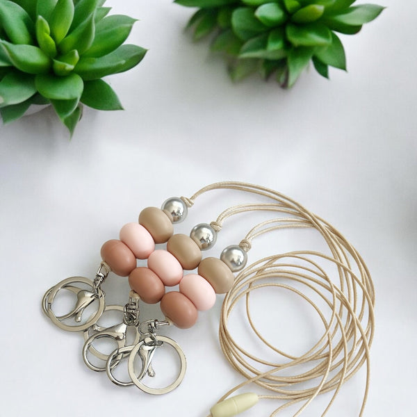 CLAY PINK BEIGE SILICONE BEAD LANYARD