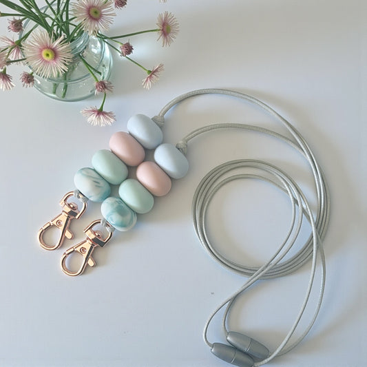 Pastels Teal Marble SILICONE BEAD Rose Gold LANYARD
