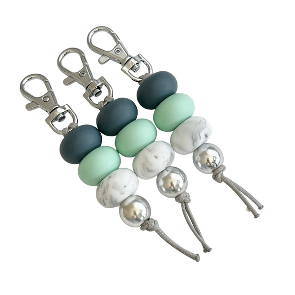 STORM MINT MARBLE SILICONE BEAD KEYRING