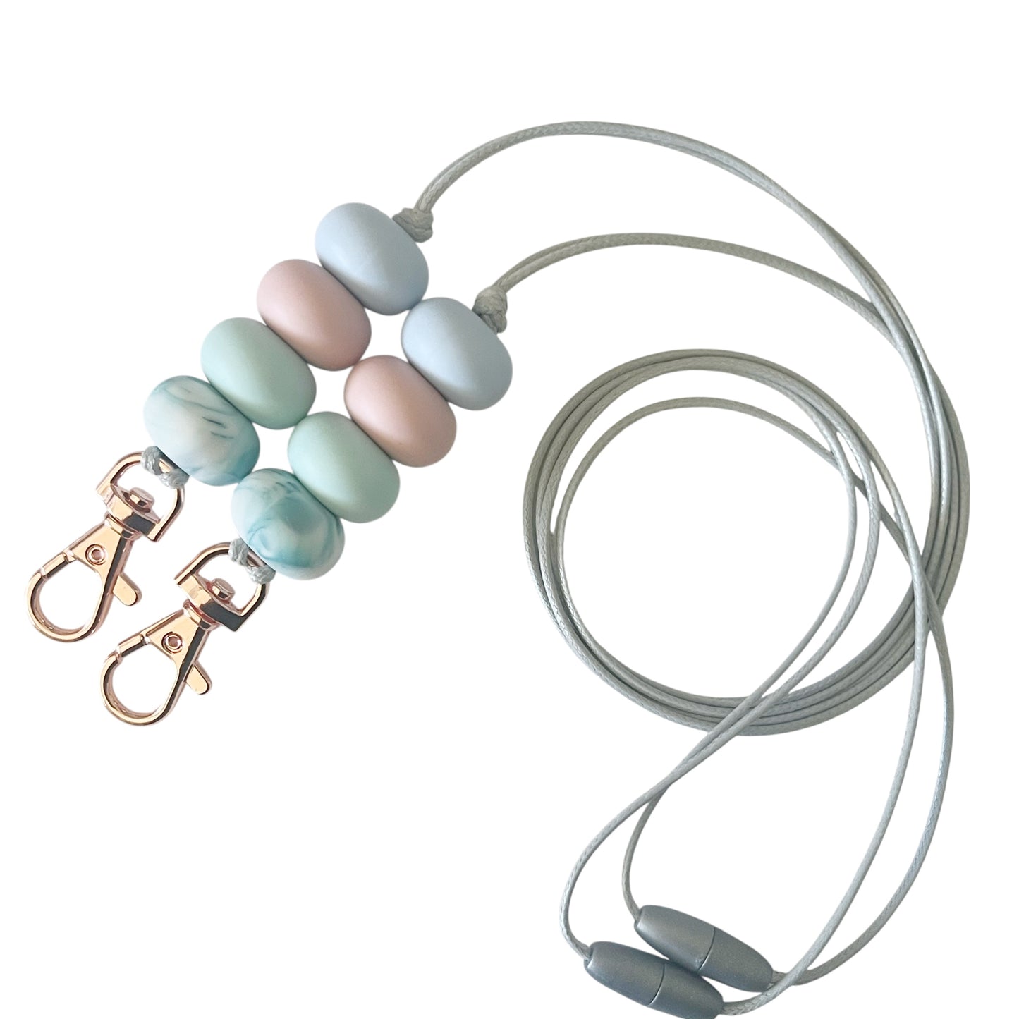 Pastels Teal Marble SILICONE BEAD Rose Gold LANYARD