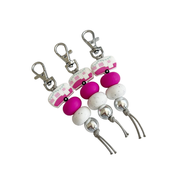 PINK CARAVAN SILICONE BEAD KEYRING