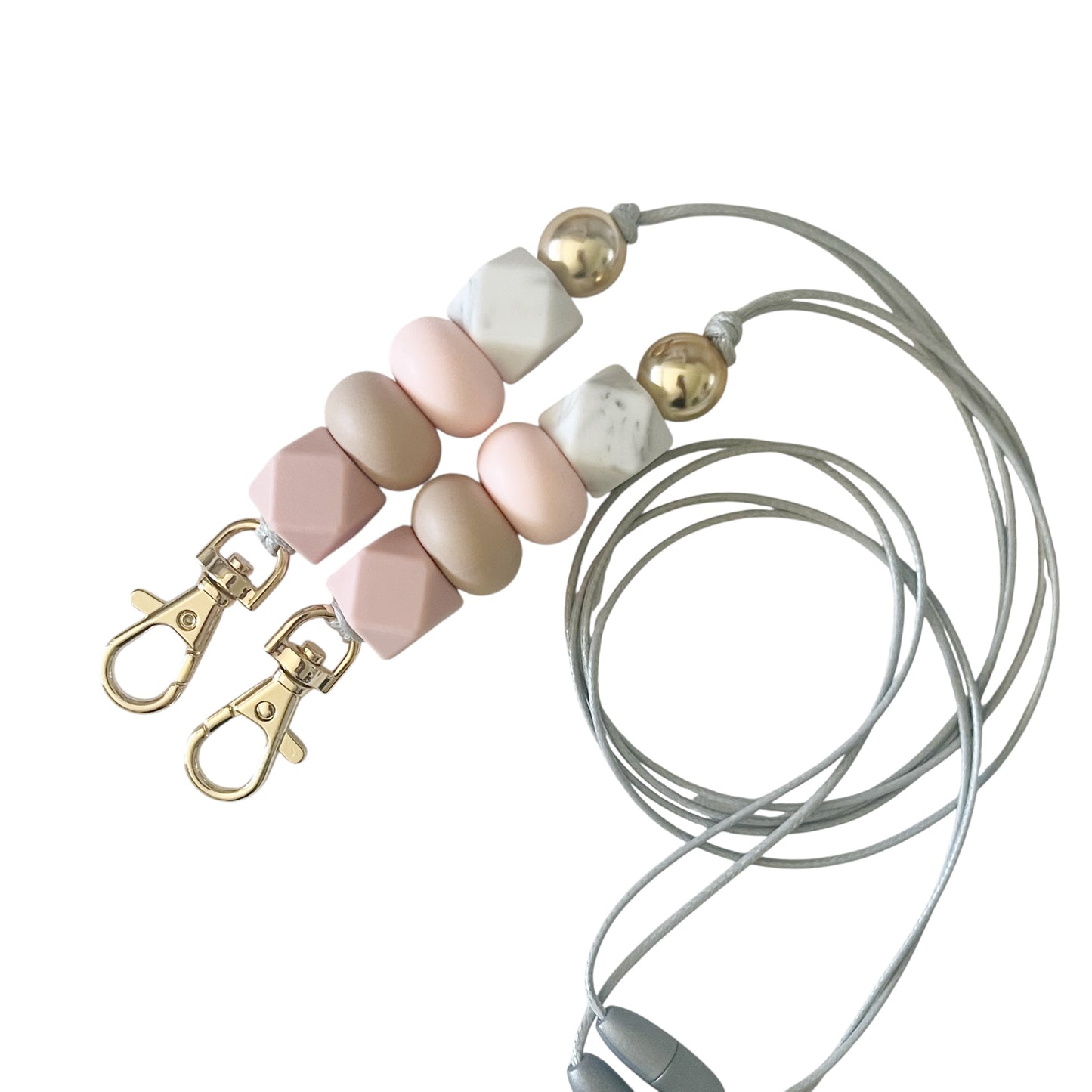 Dusty Beige Marble SILICONE BEAD LANYARD