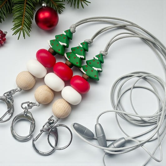 CHRISTMAS TREE SILICONE BEAD LANYARD