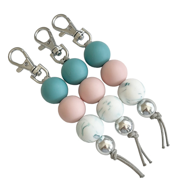 TEAL DUSTY PINK MARBLE SILICONE BEAD KEYRING