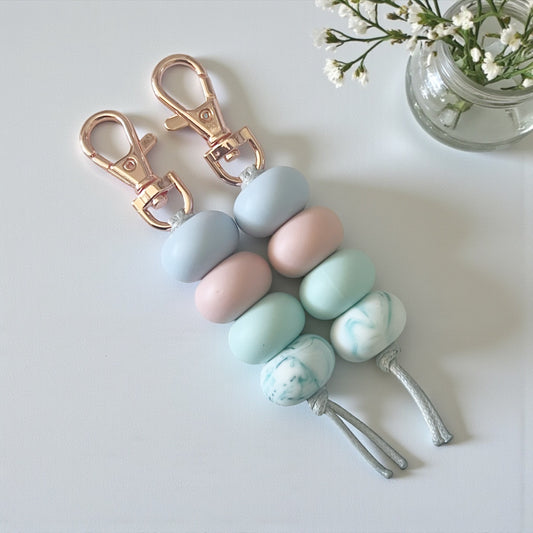 Pastels Teal Marble SILICONE BEAD Rose Gold KEYRING