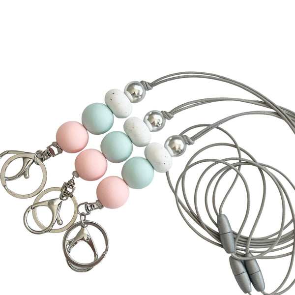 PINK SEAGLASS WHITE SPECK SILICONE BEAD LANYARD