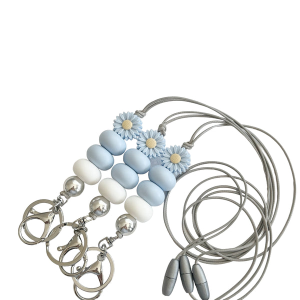 BLUE DAISY SILICONE BEAD LANYARD