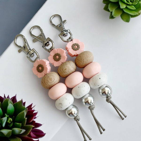 POPPY PINK SILICONE BEAD KEYRING