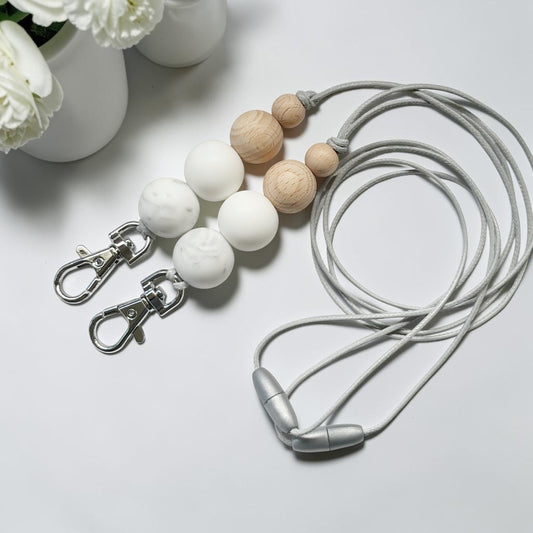 MARBLE & WHITE SILICONE BEAD LANYARD