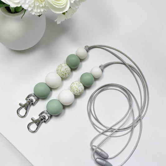 SAGE WHITE FOLIAGE SILICONE BEAD LANYARD