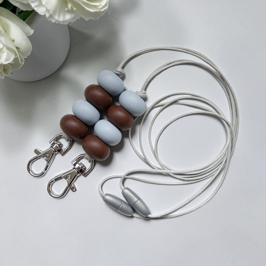 BROWN & BLUE SILICONE BEAD LANYARD