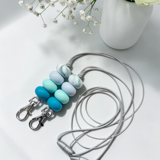 COASTAL BLUES SILICONE BEAD LANYARD