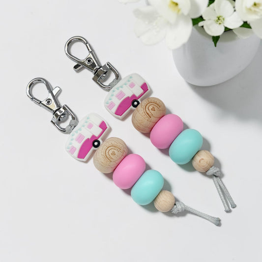 PINK CARAVAN SILICONE BEAD KEYRING