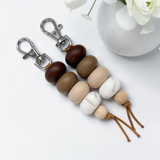 Chocolate Brown marble  SILICONE BEAD KEYRING
