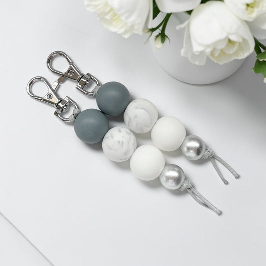 Grey White Marble SILICONE BEAD KEYRING