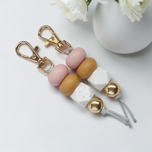 Dusty Pink Mustard White Gold Speck SILICONE BEAD KEYRING